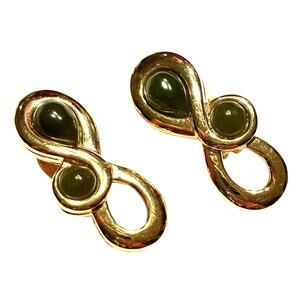 Signed Givenchy Paris New York clip on earrings gold & green stones mod 1980’s